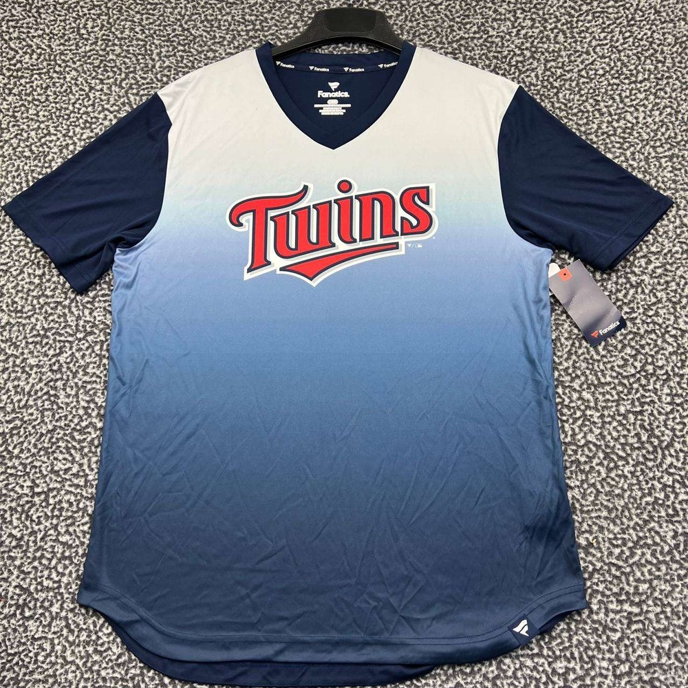 Minnesota Twins Shirt Men Large Blue Fanatics Short Sleeve V-Neck New L
